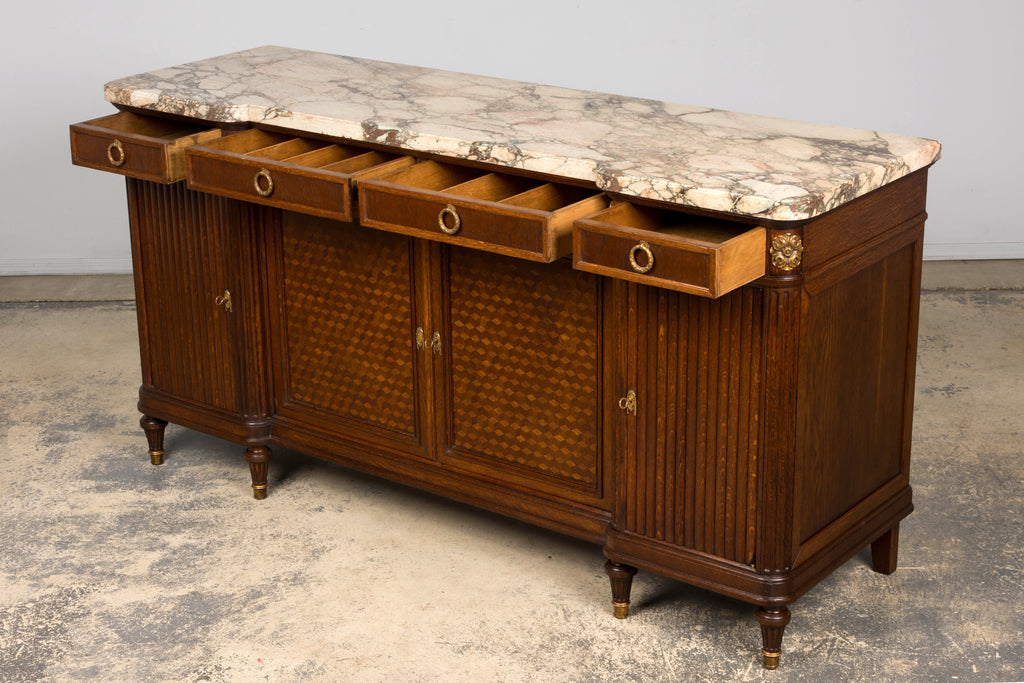 Late 19th Century French Louis XVI Oak & Marble Sideboard by Haentges Freres
