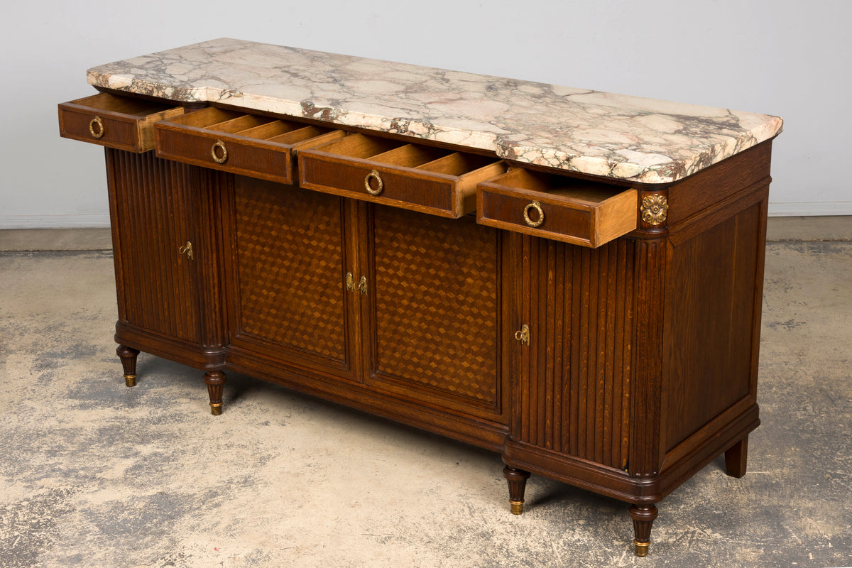 Late 19th Century French Louis XVI Oak & Marble Sideboard by Haentges Freres