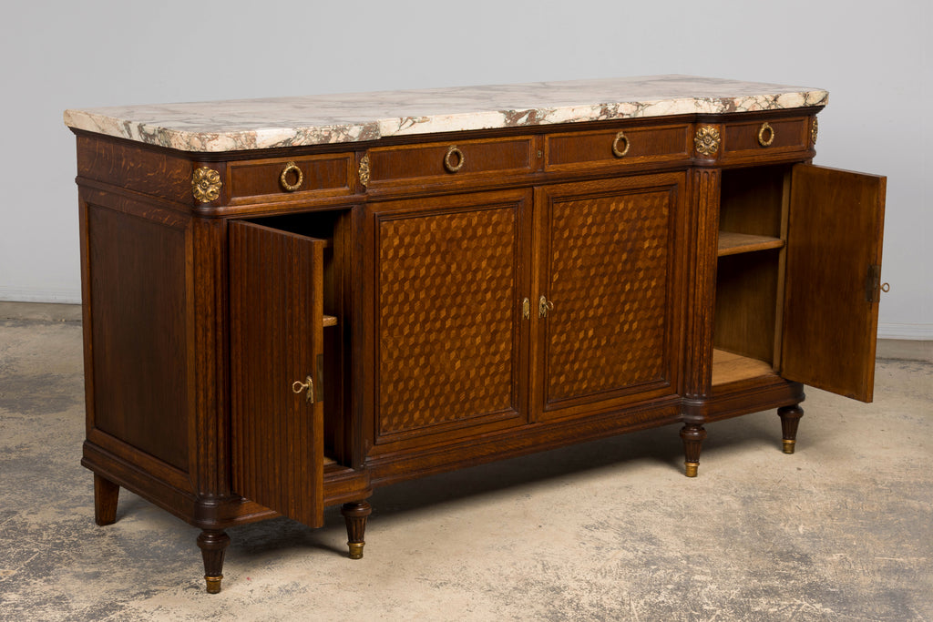 Late 19th Century French Louis XVI Oak & Marble Sideboard by Haentges Freres