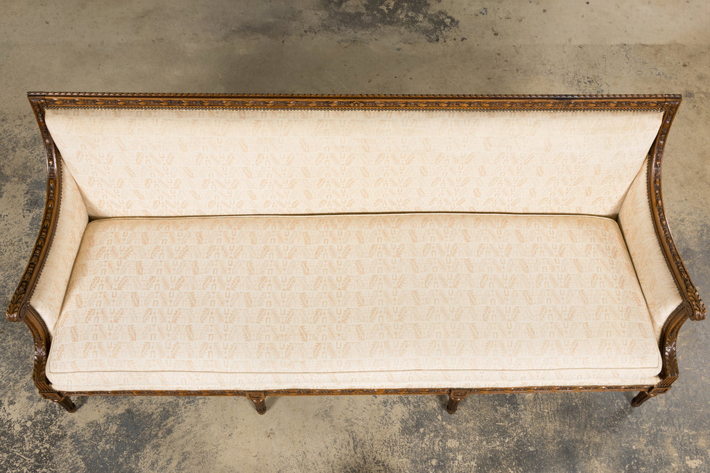 Late 19th Century French Louis XVI Style Oak Canapé in Cream Jacquard