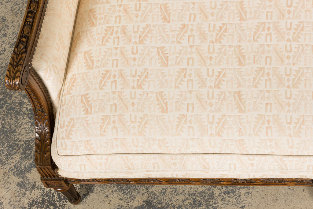Late 19th Century French Louis XVI Style Oak Canapé in Cream Jacquard