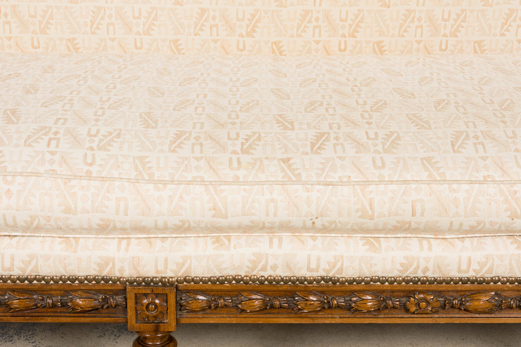 Late 19th Century French Louis XVI Style Oak Canapé in Cream Jacquard