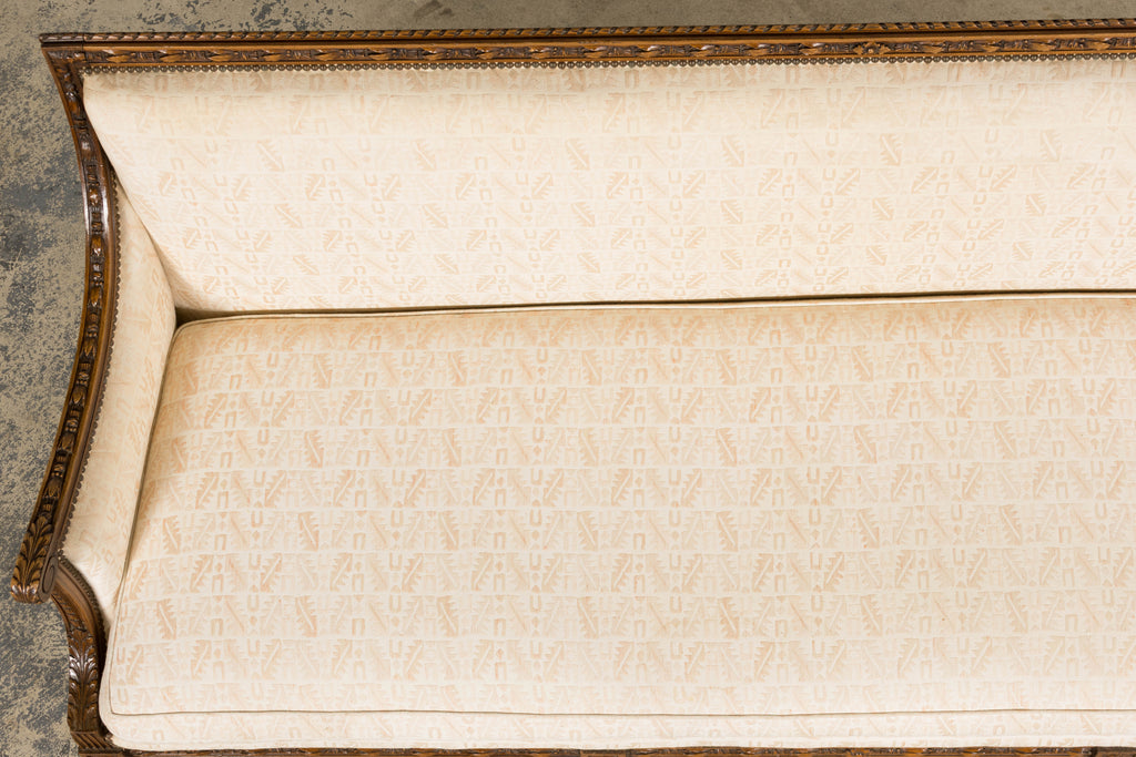 Late 19th Century French Louis XVI Style Oak Canapé in Cream Jacquard