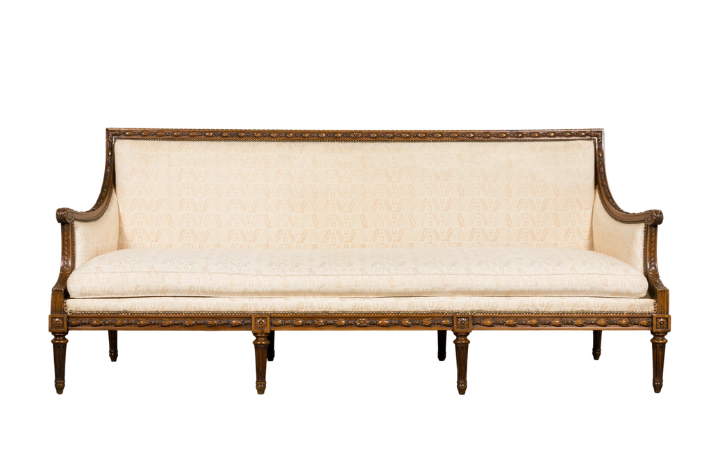 Late 19th Century French Louis XVI Style Oak Canapé in Cream Jacquard