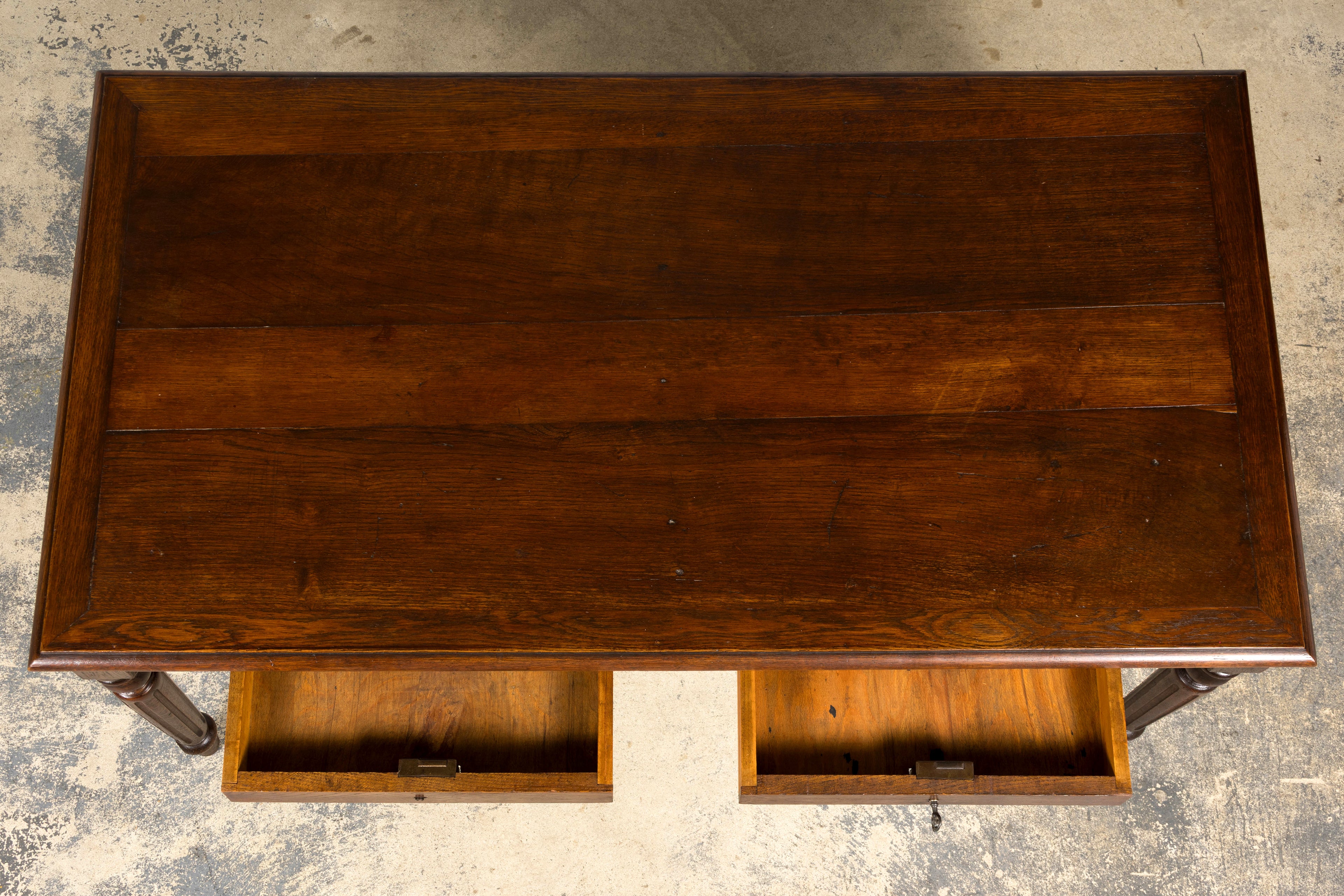 Late 19th Century French Louis XVI Style Oak Writing Table with Two Drawers