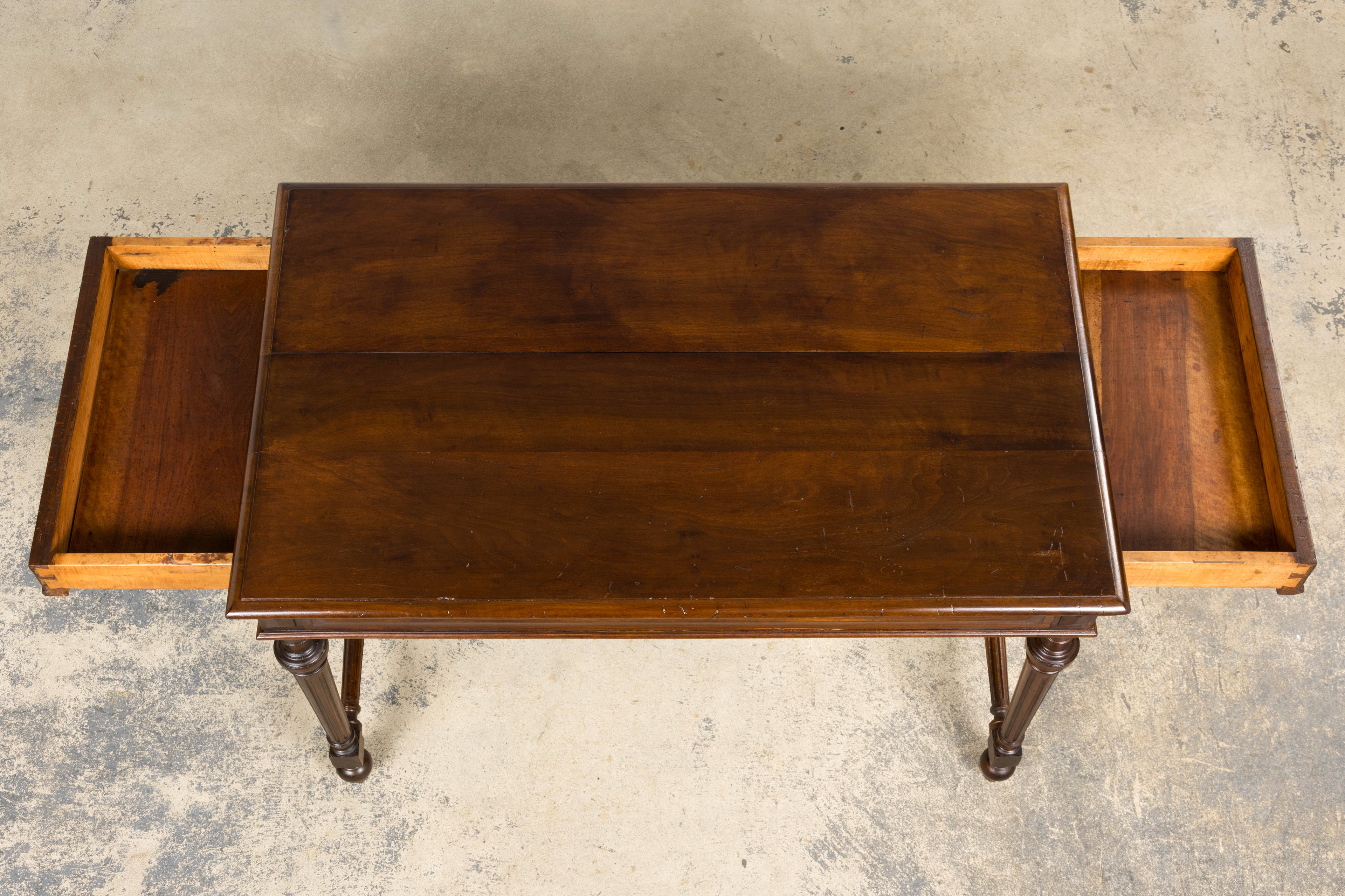 Late 19th Century French Louis XVI Style Walnut Writing Table with Side Drawers