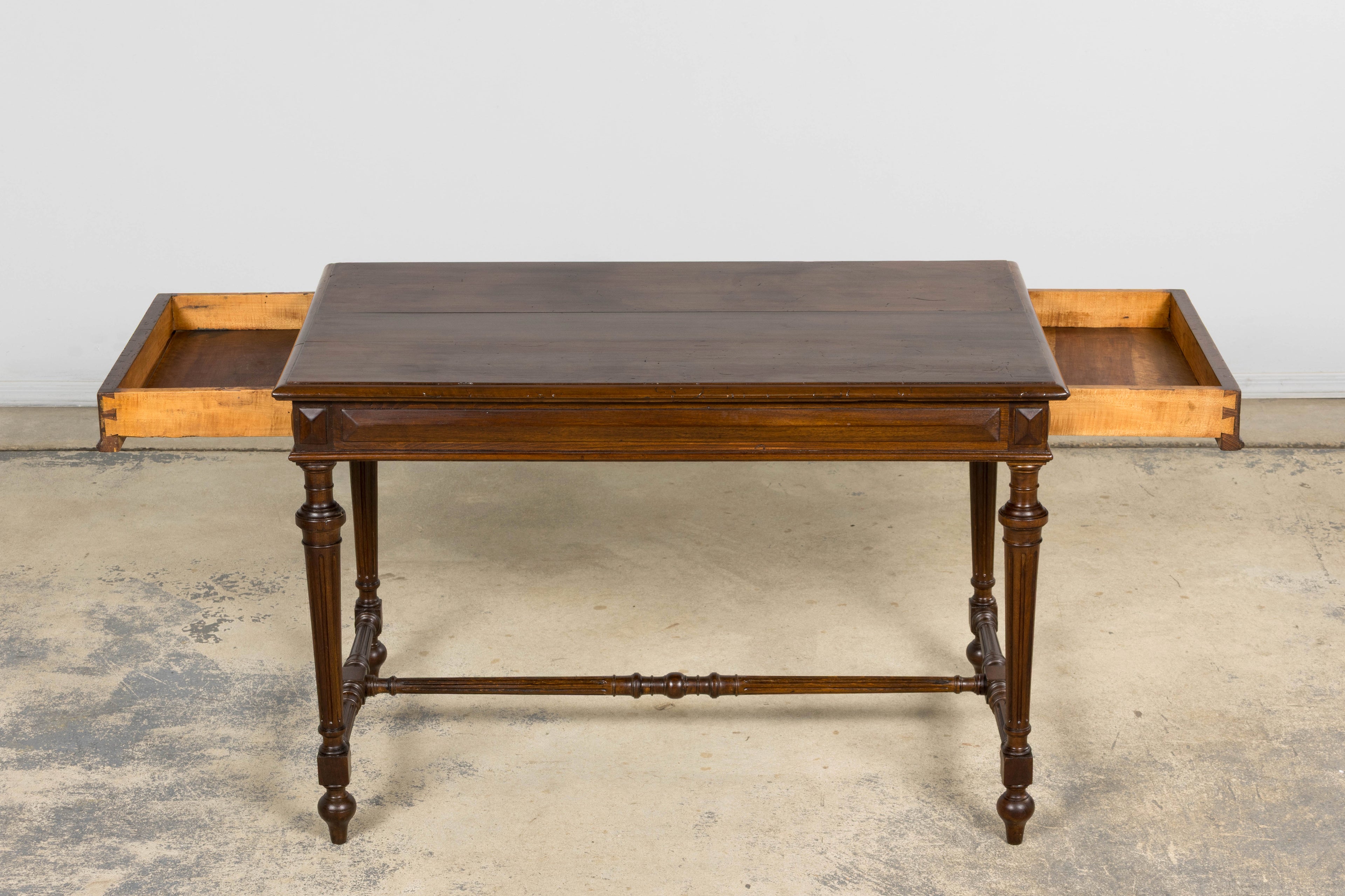 Late 19th Century French Louis XVI Style Walnut Writing Table with Side Drawers