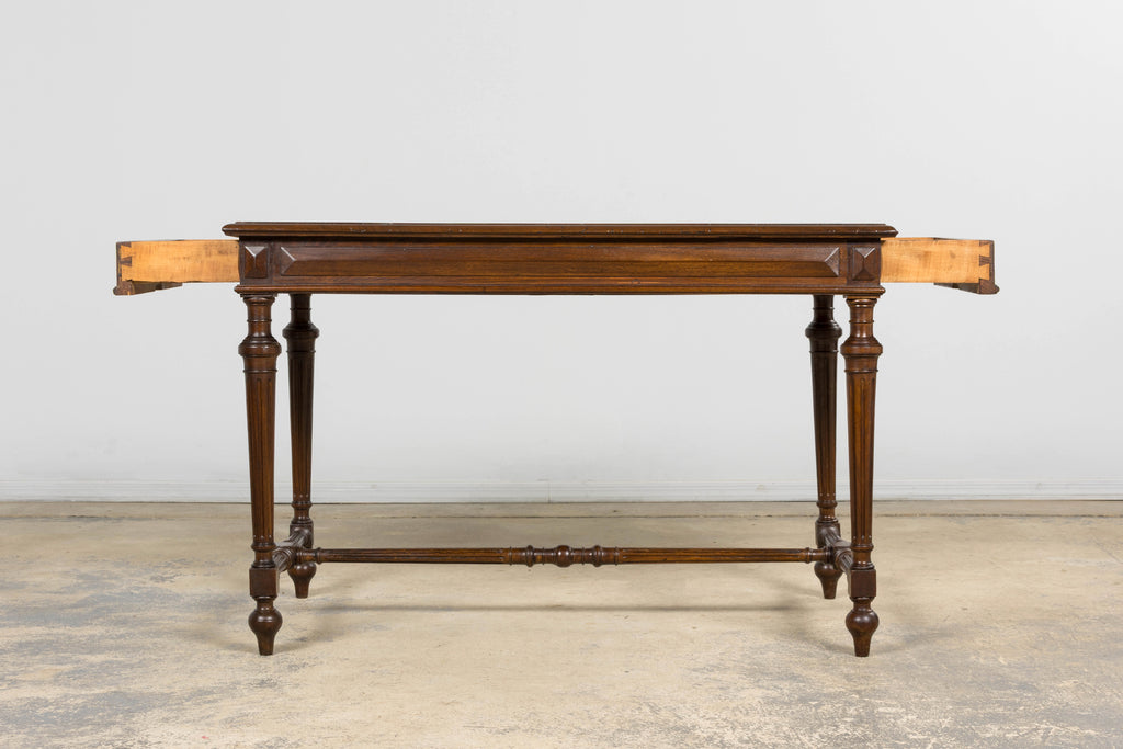 Late 19th Century French Louis XVI Style Walnut Writing Table with Side Drawers