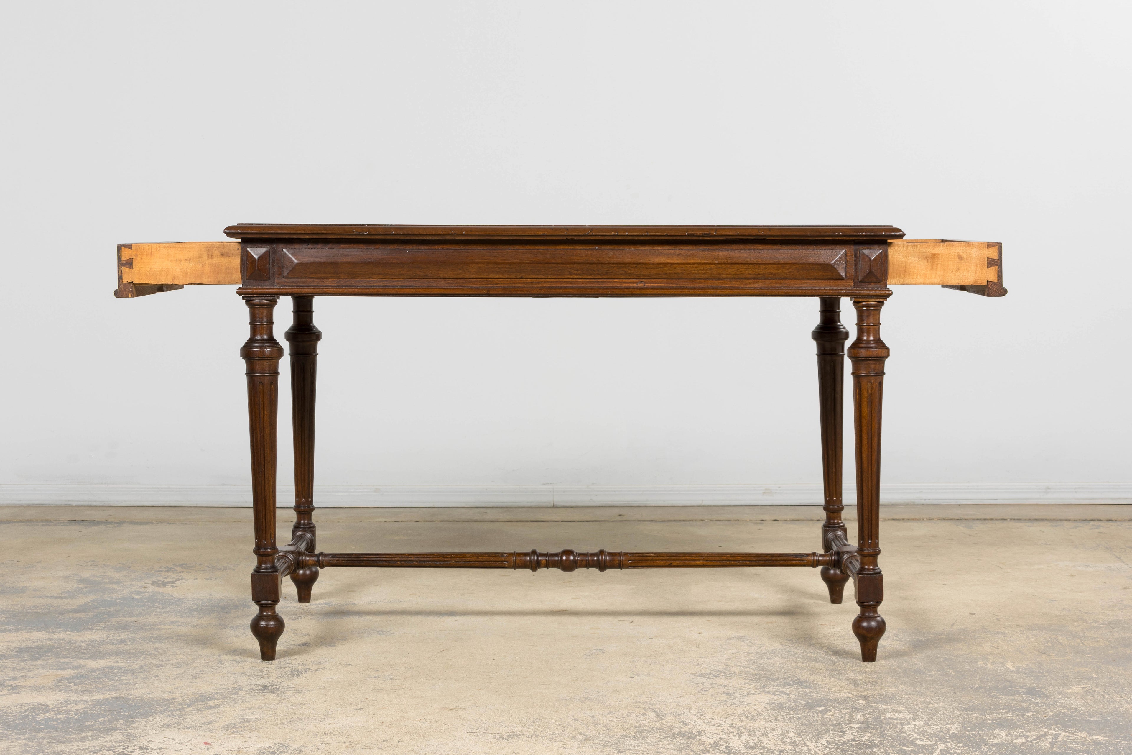 Late 19th Century French Louis XVI Style Walnut Writing Table with Side Drawers