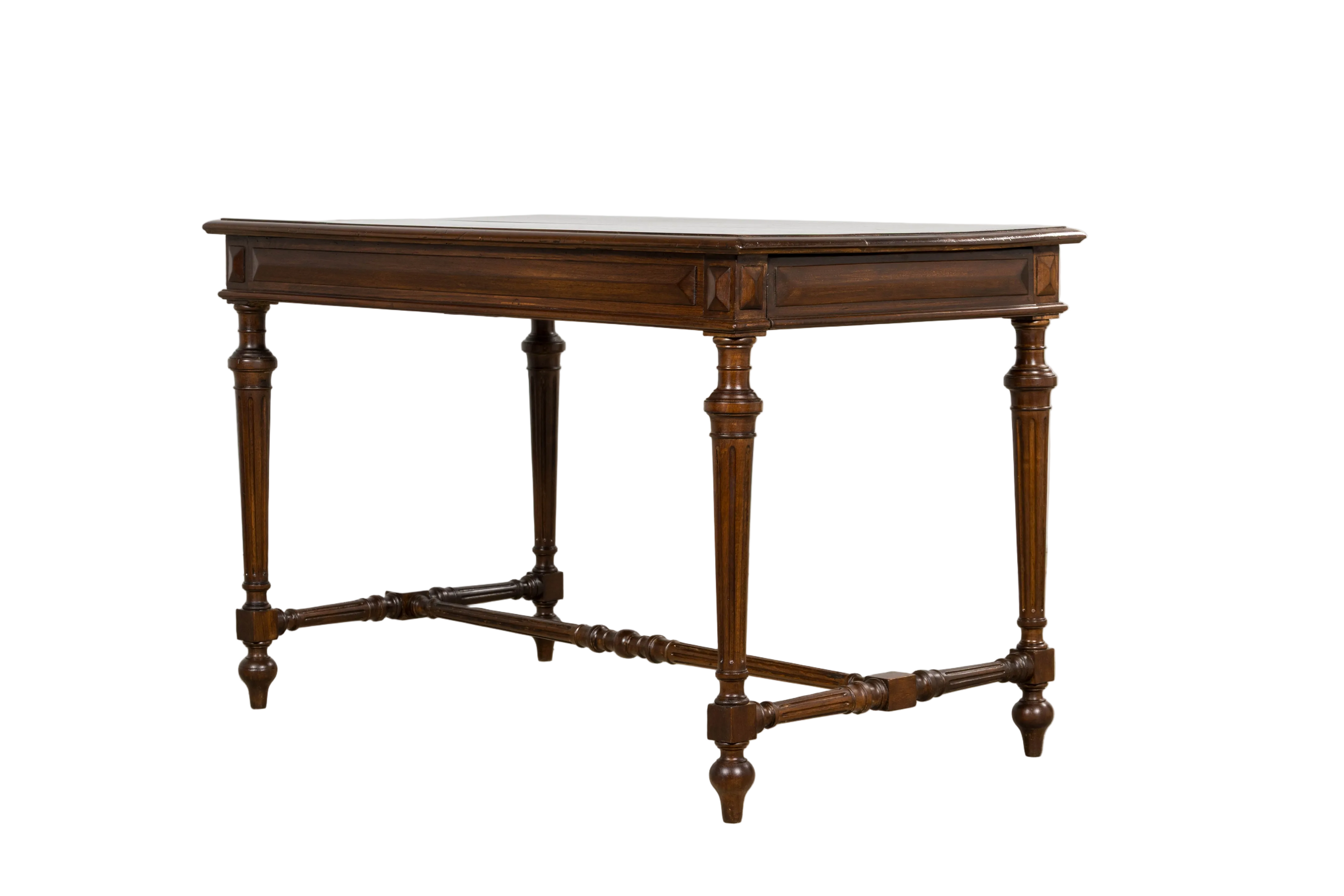 Late 19th Century French Louis XVI Style Walnut Writing Table with Side Drawers
