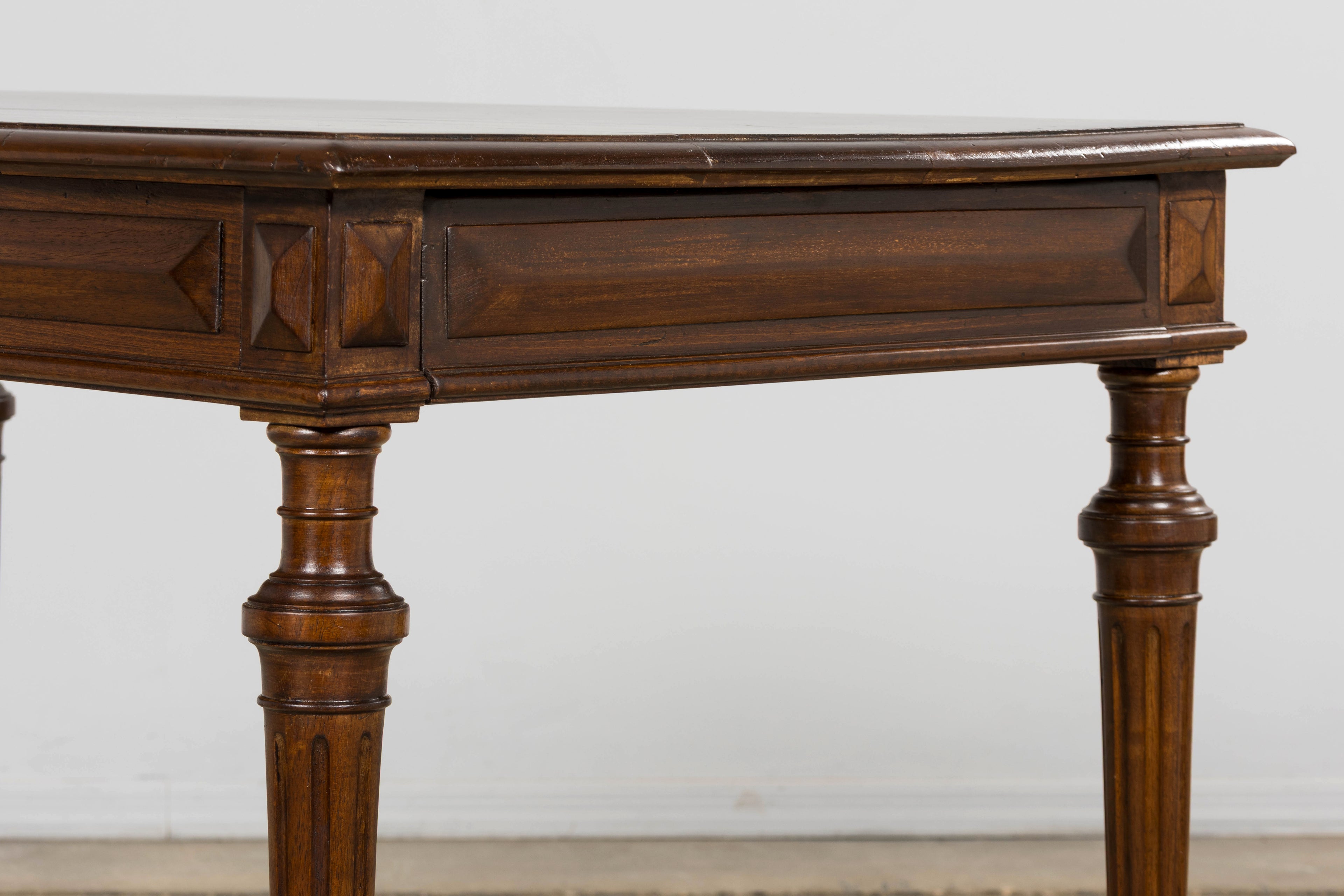 Late 19th Century French Louis XVI Style Walnut Writing Table with Side Drawers