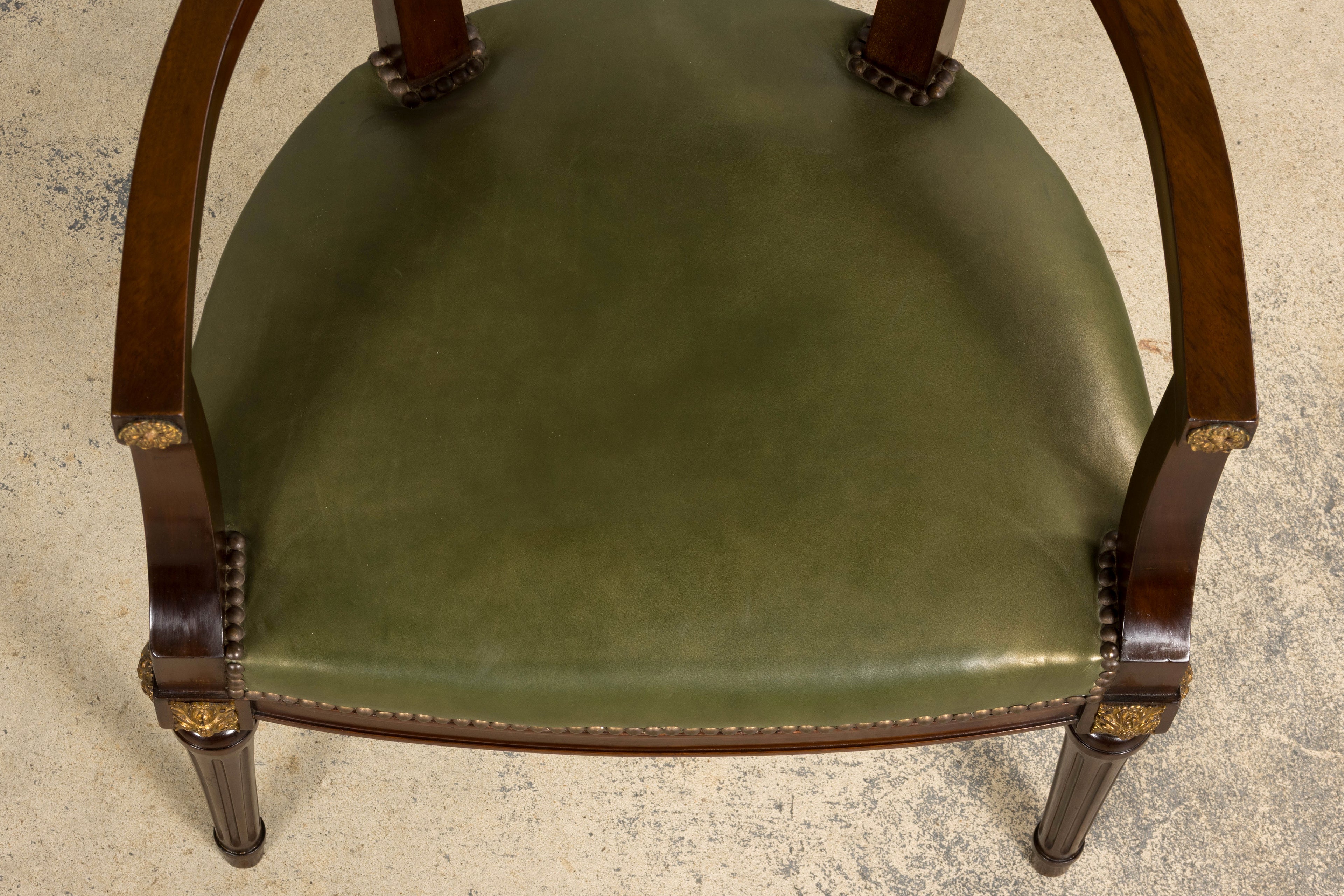 Late 19th Century French Napoleon III Mahogany Desk Chair with Olive Green Leather