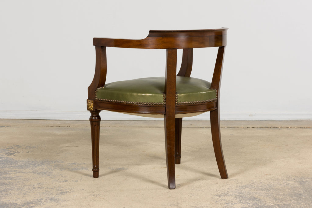 Late 19th Century French Napoleon III Mahogany Desk Chair with Olive Green Leather