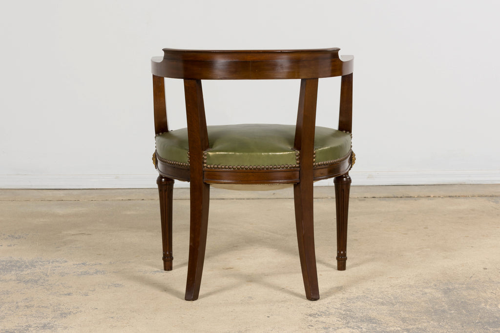 Late 19th Century French Napoleon III Mahogany Desk Chair with Olive Green Leather