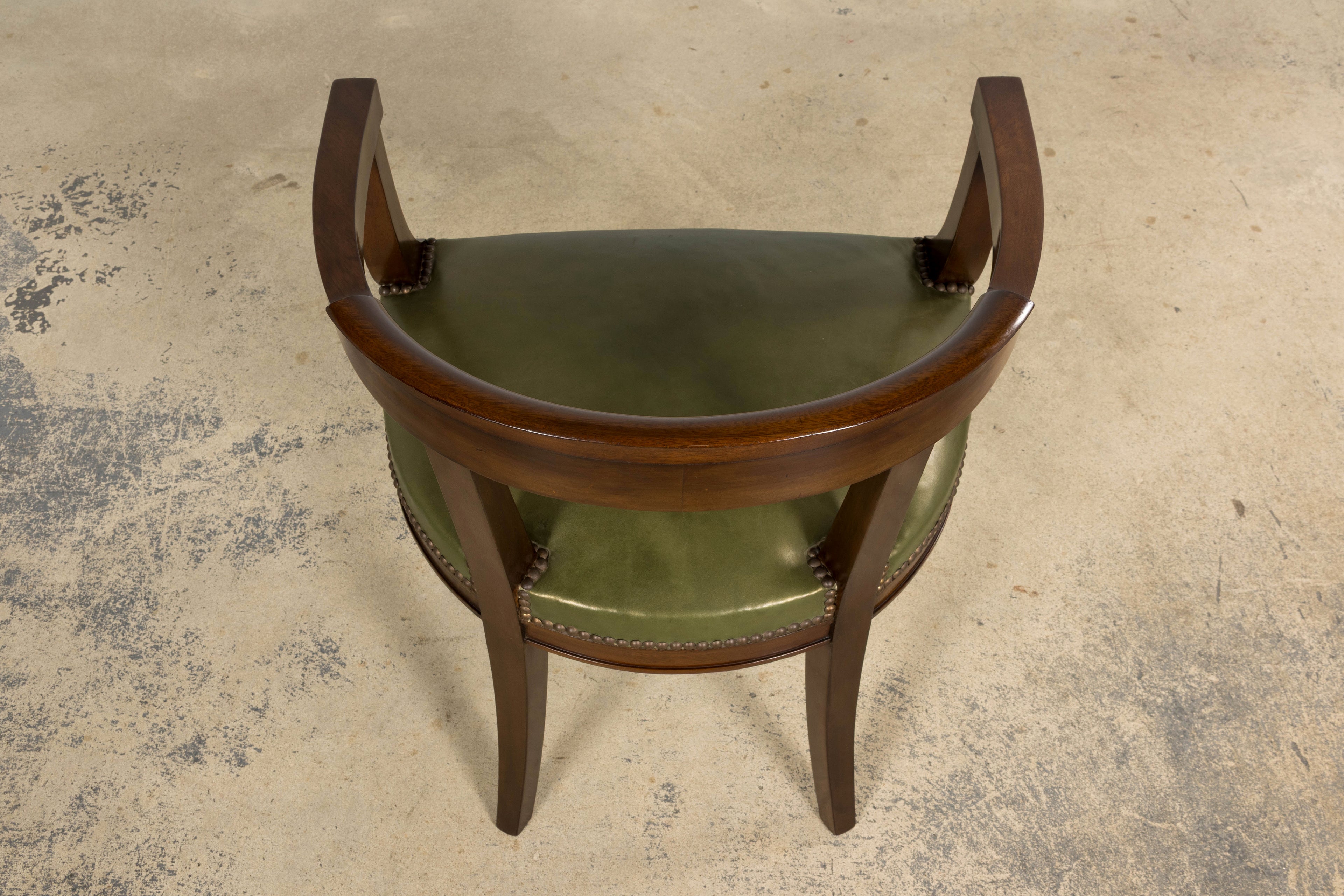 Late 19th Century French Napoleon III Mahogany Desk Chair with Olive Green Leather