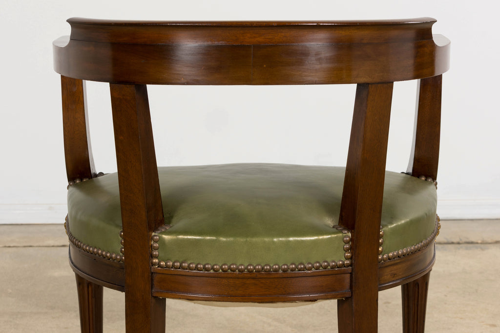 Late 19th Century French Napoleon III Mahogany Desk Chair with Olive Green Leather