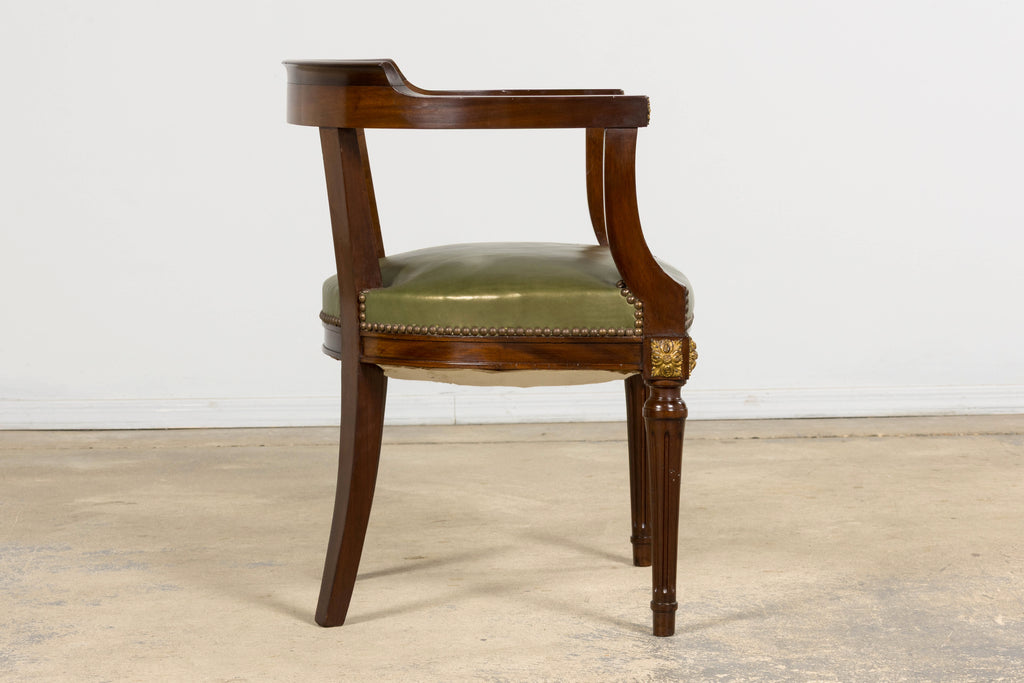 Late 19th Century French Napoleon III Mahogany Desk Chair with Olive Green Leather