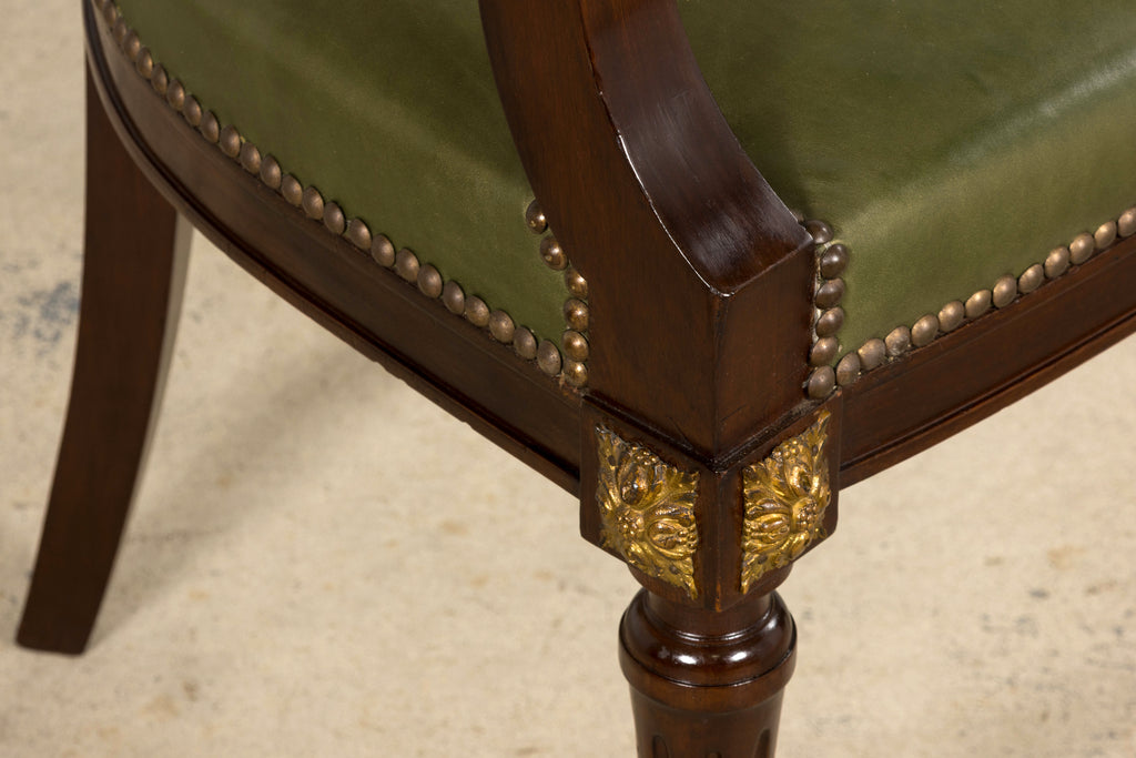 Late 19th Century French Napoleon III Mahogany Desk Chair with Olive Green Leather