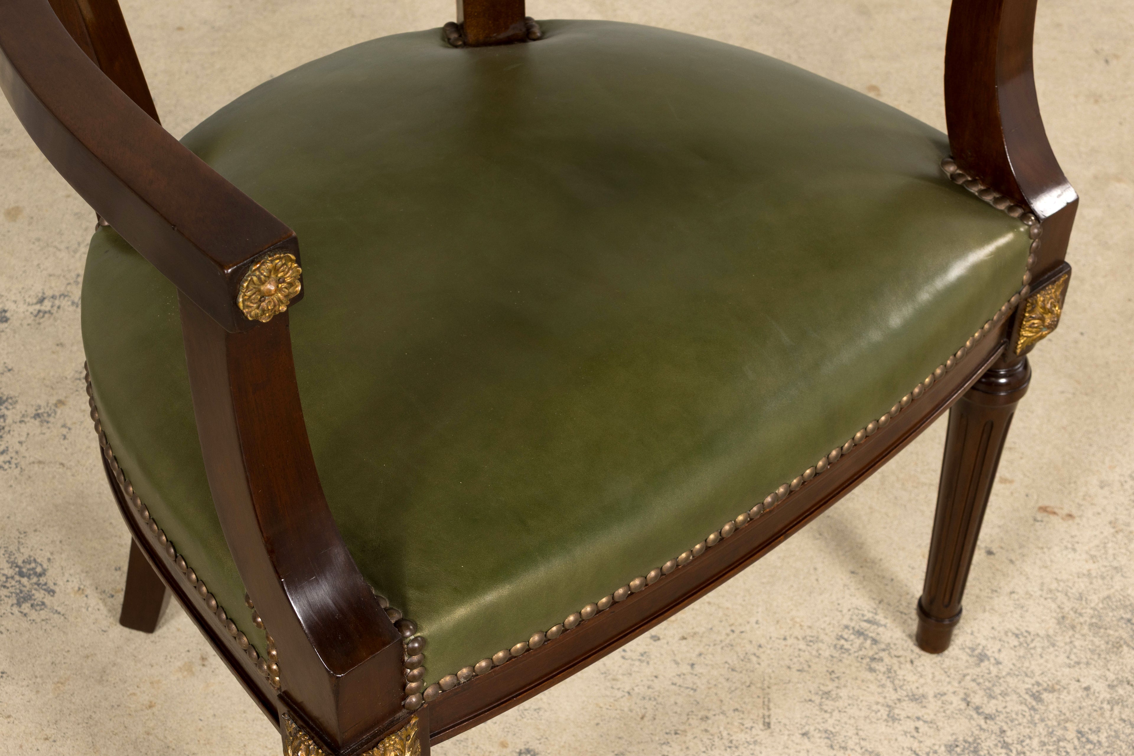 Late 19th Century French Napoleon III Mahogany Desk Chair with Olive Green Leather