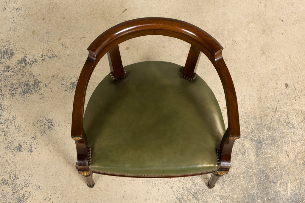 Late 19th Century French Napoleon III Mahogany Desk Chair with Olive Green Leather