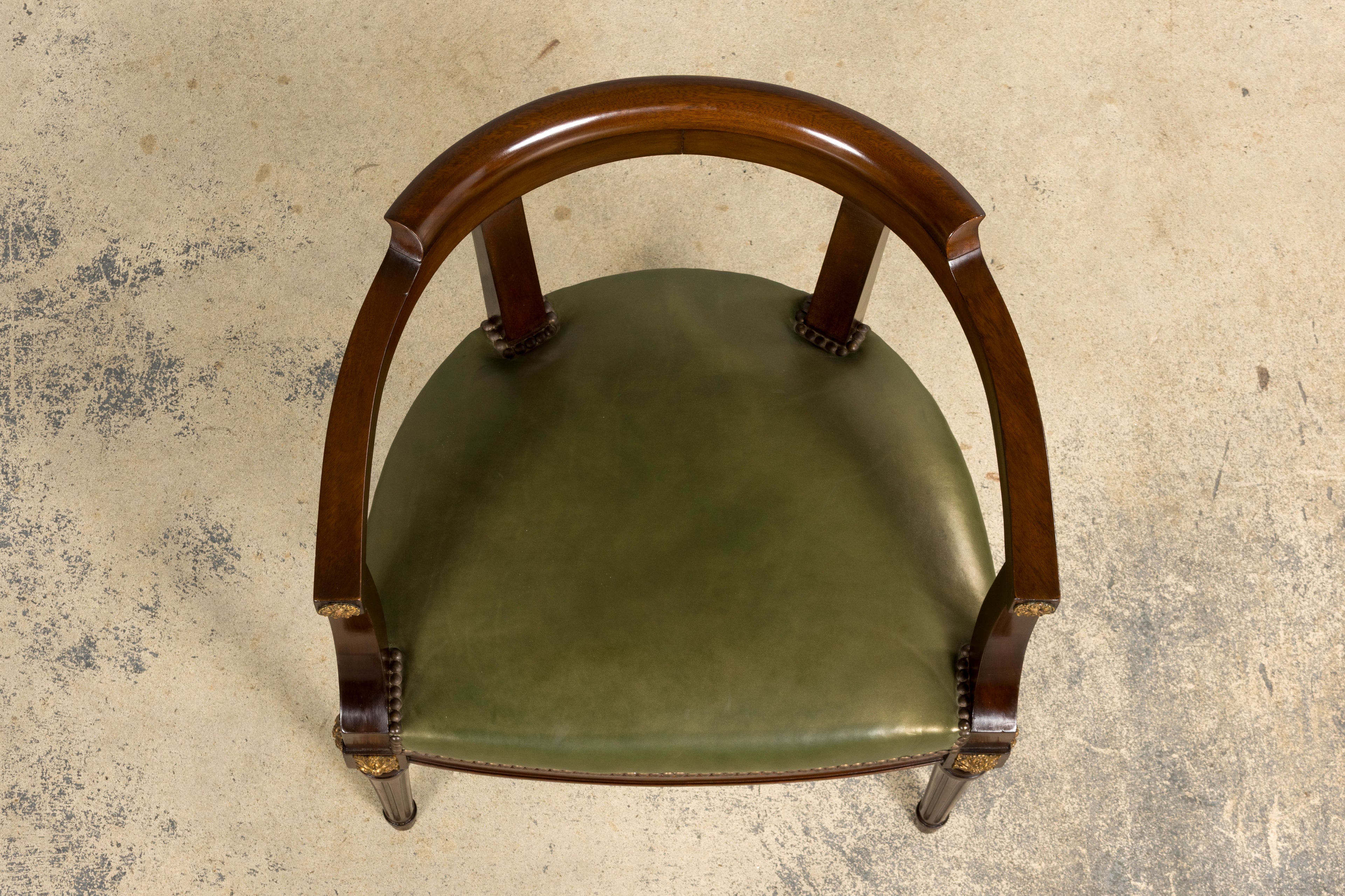 Late 19th Century French Napoleon III Mahogany Desk Chair with Olive Green Leather