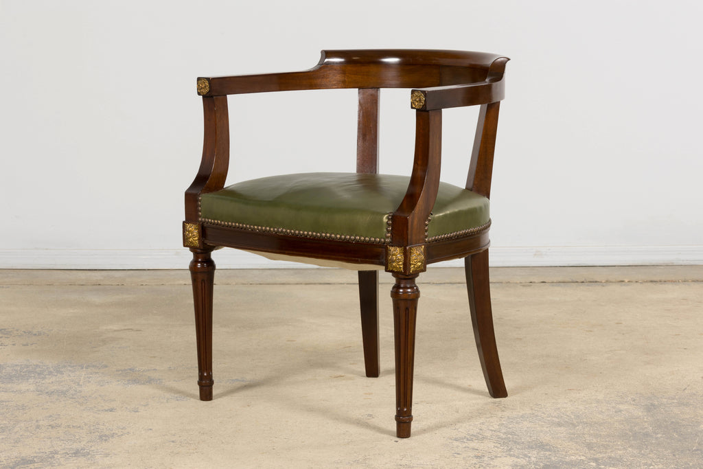 Late 19th Century French Napoleon III Mahogany Desk Chair with Olive Green Leather