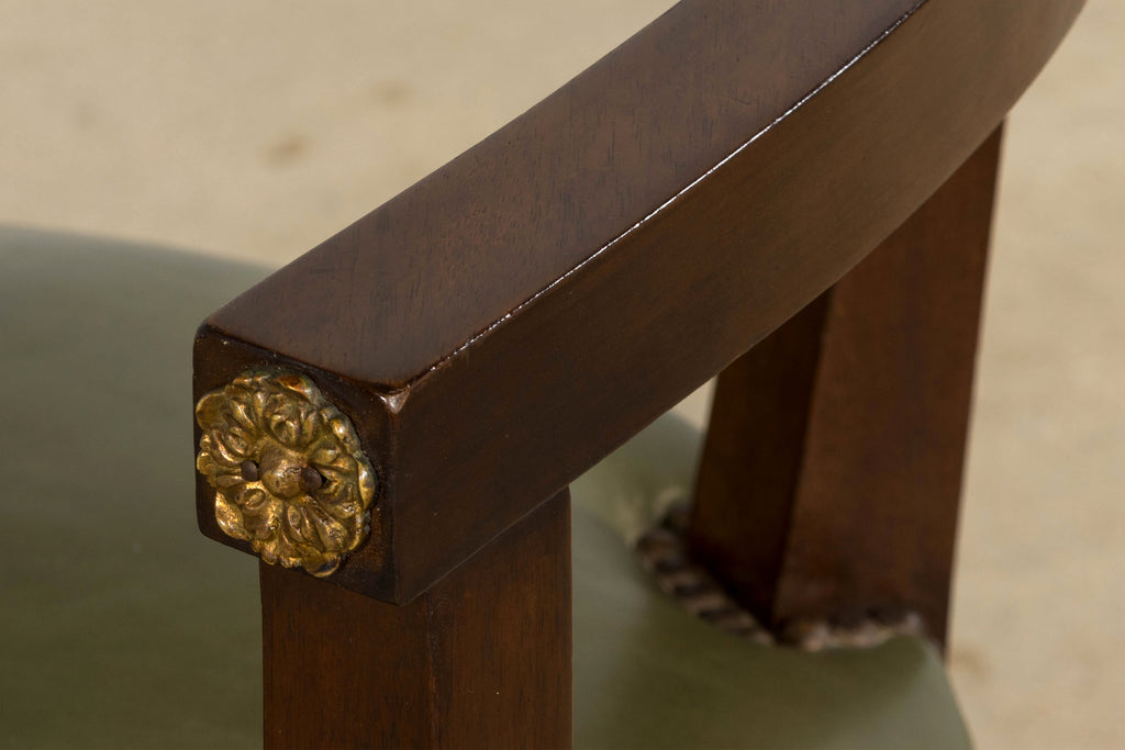 Late 19th Century French Napoleon III Mahogany Desk Chair with Olive Green Leather