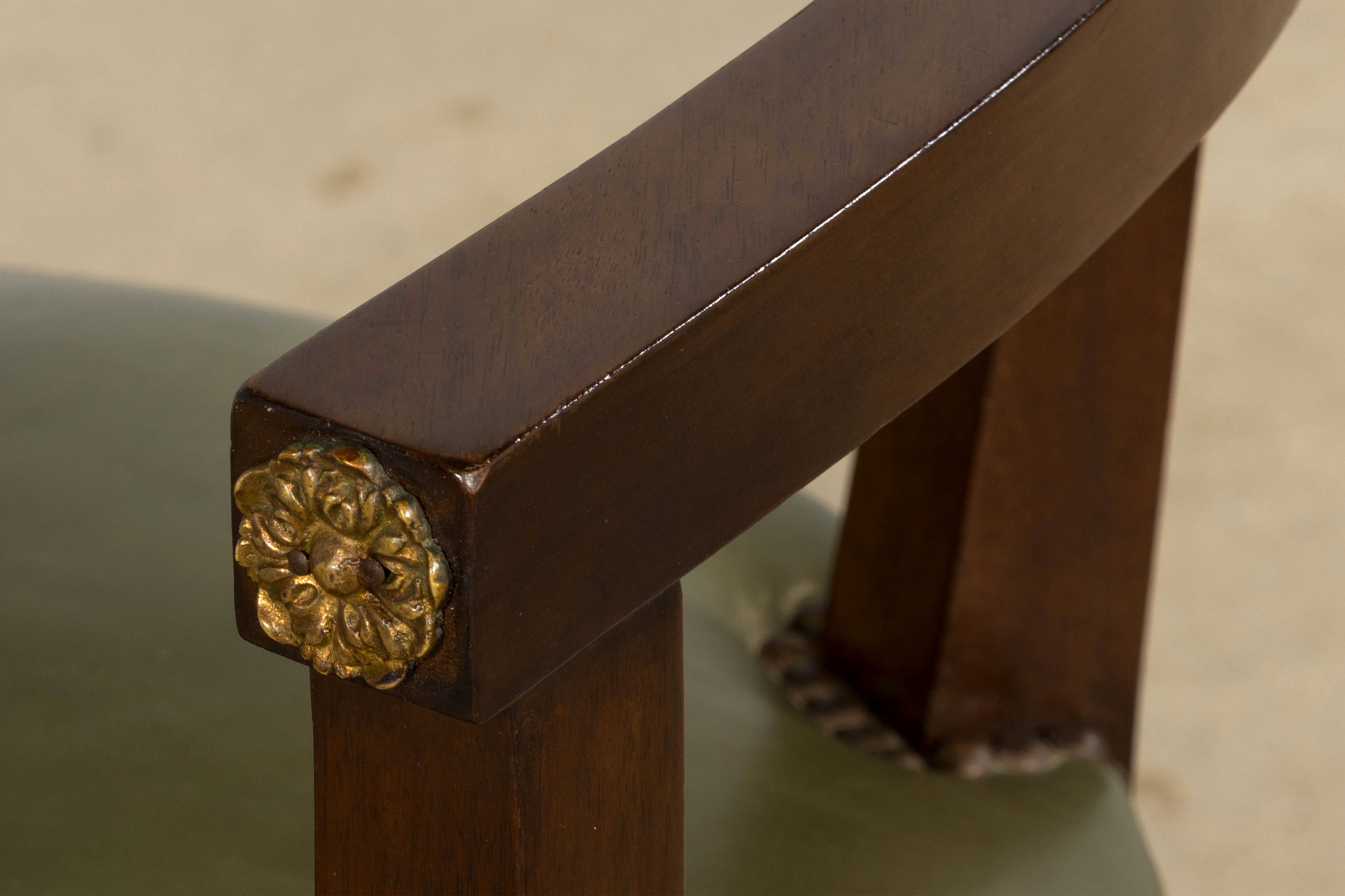 Late 19th Century French Napoleon III Mahogany Desk Chair with Olive Green Leather