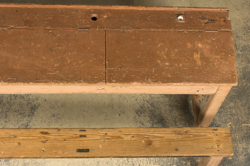Late 19th Century French Painted School Desk with Integrated Bench