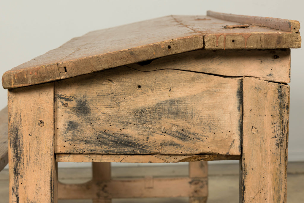 Late 19th Century French Painted School Desk with Integrated Bench