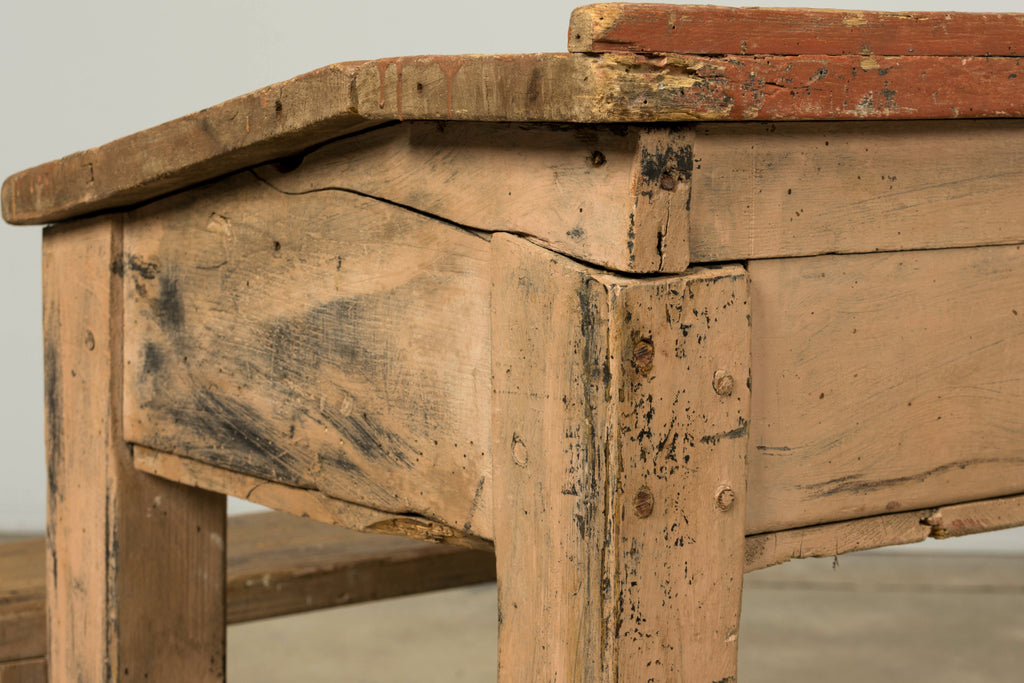 Late 19th Century French Painted School Desk with Integrated Bench