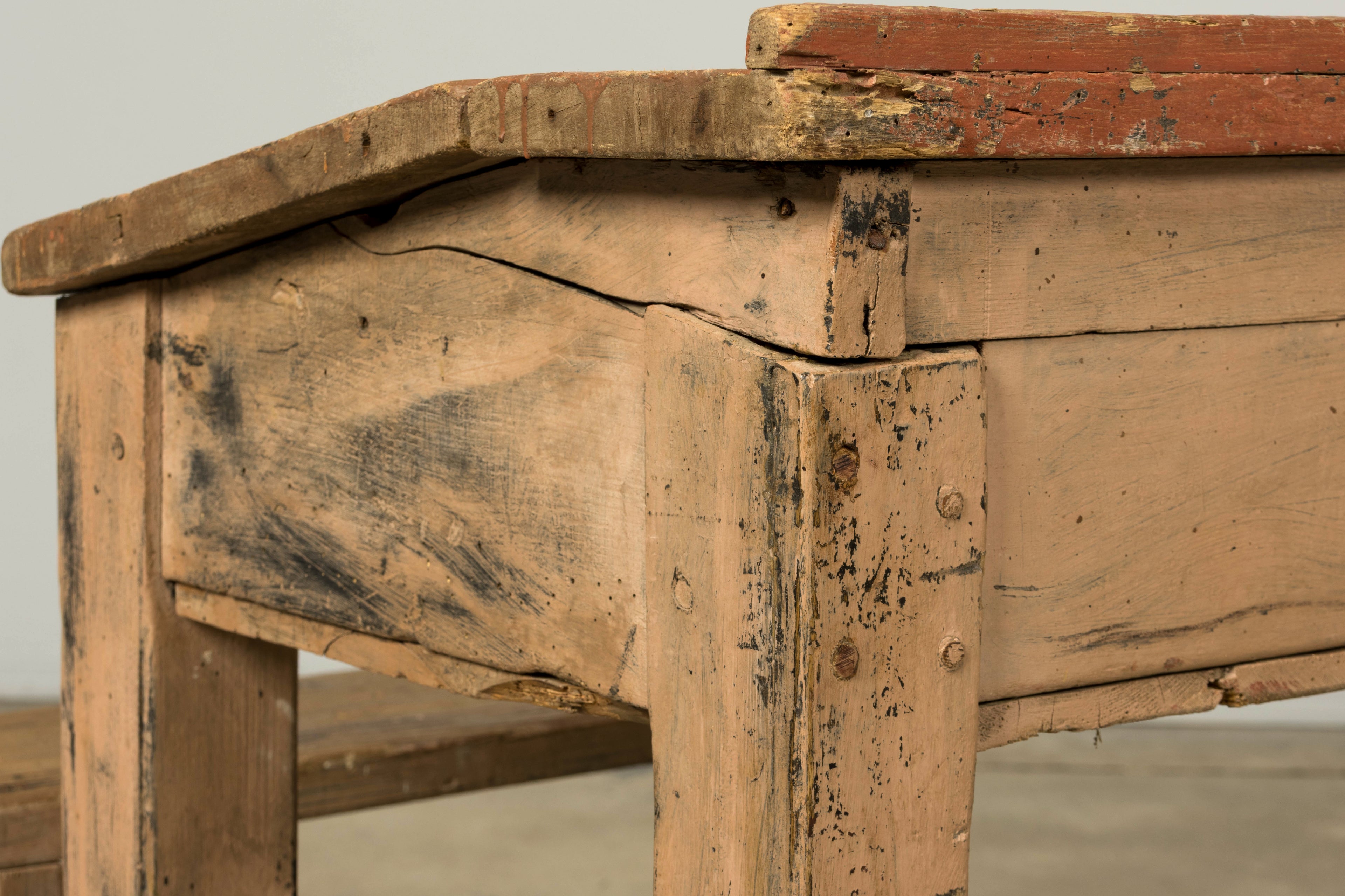 Late 19th Century French Painted School Desk with Integrated Bench