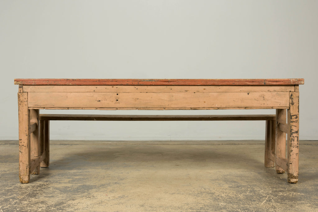 Late 19th Century French Painted School Desk with Integrated Bench