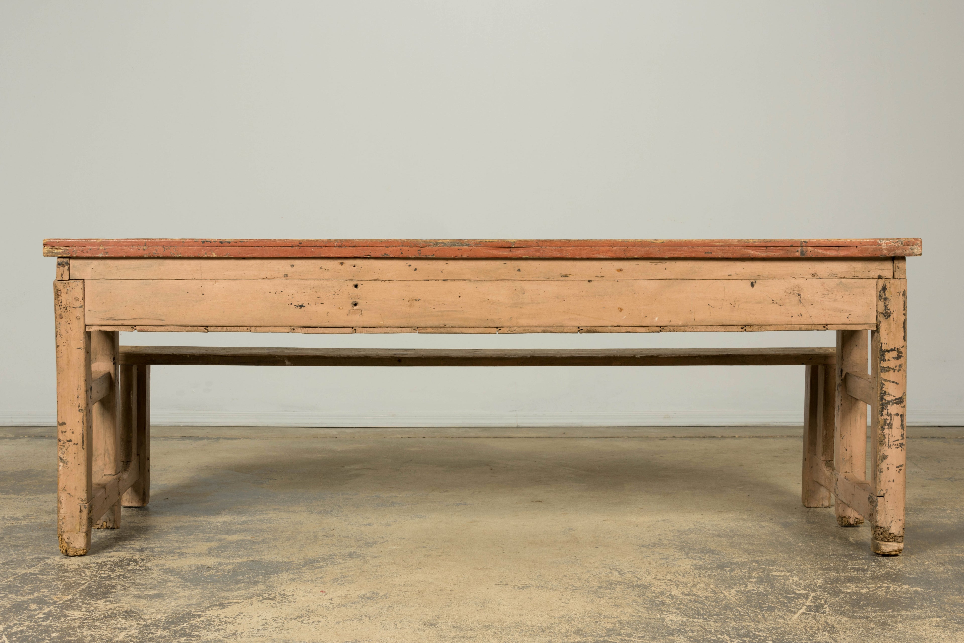 Late 19th Century French Painted School Desk with Integrated Bench