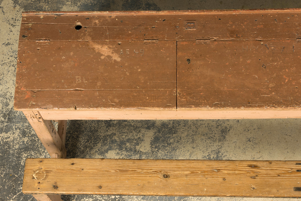 Late 19th Century French Painted School Desk with Integrated Bench