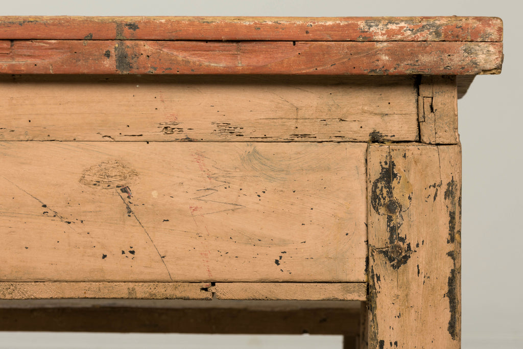 Late 19th Century French Painted School Desk with Integrated Bench