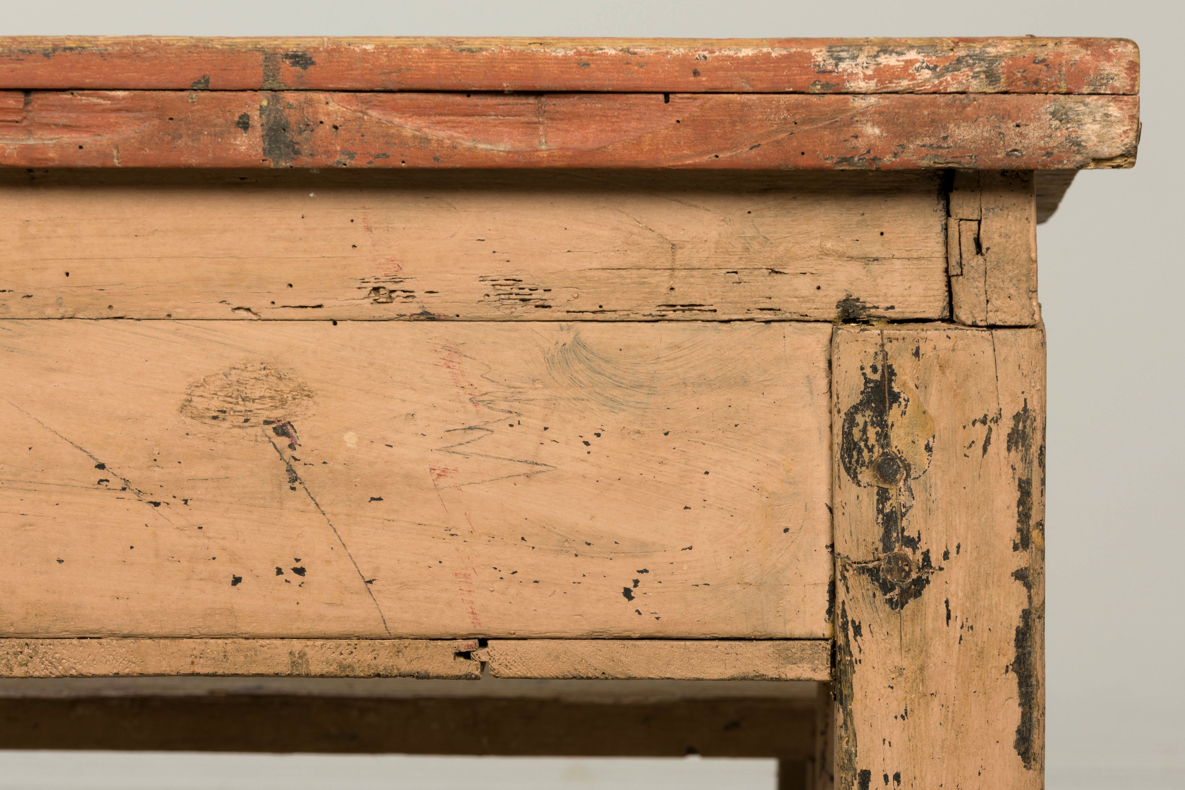 Late 19th Century French Painted School Desk with Integrated Bench