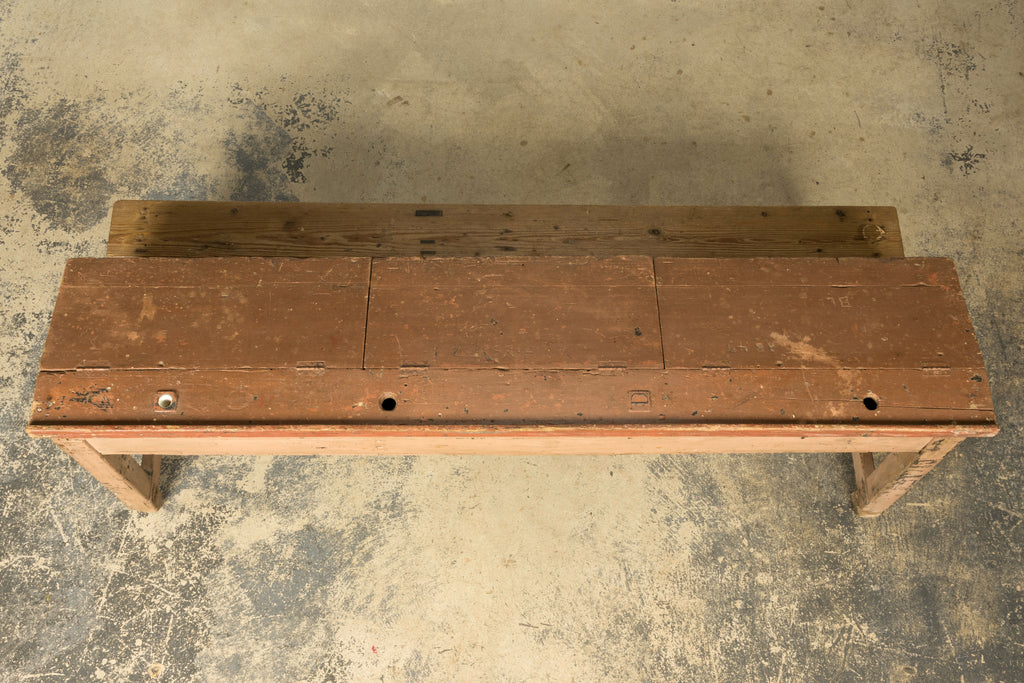 Late 19th Century French Painted School Desk with Integrated Bench