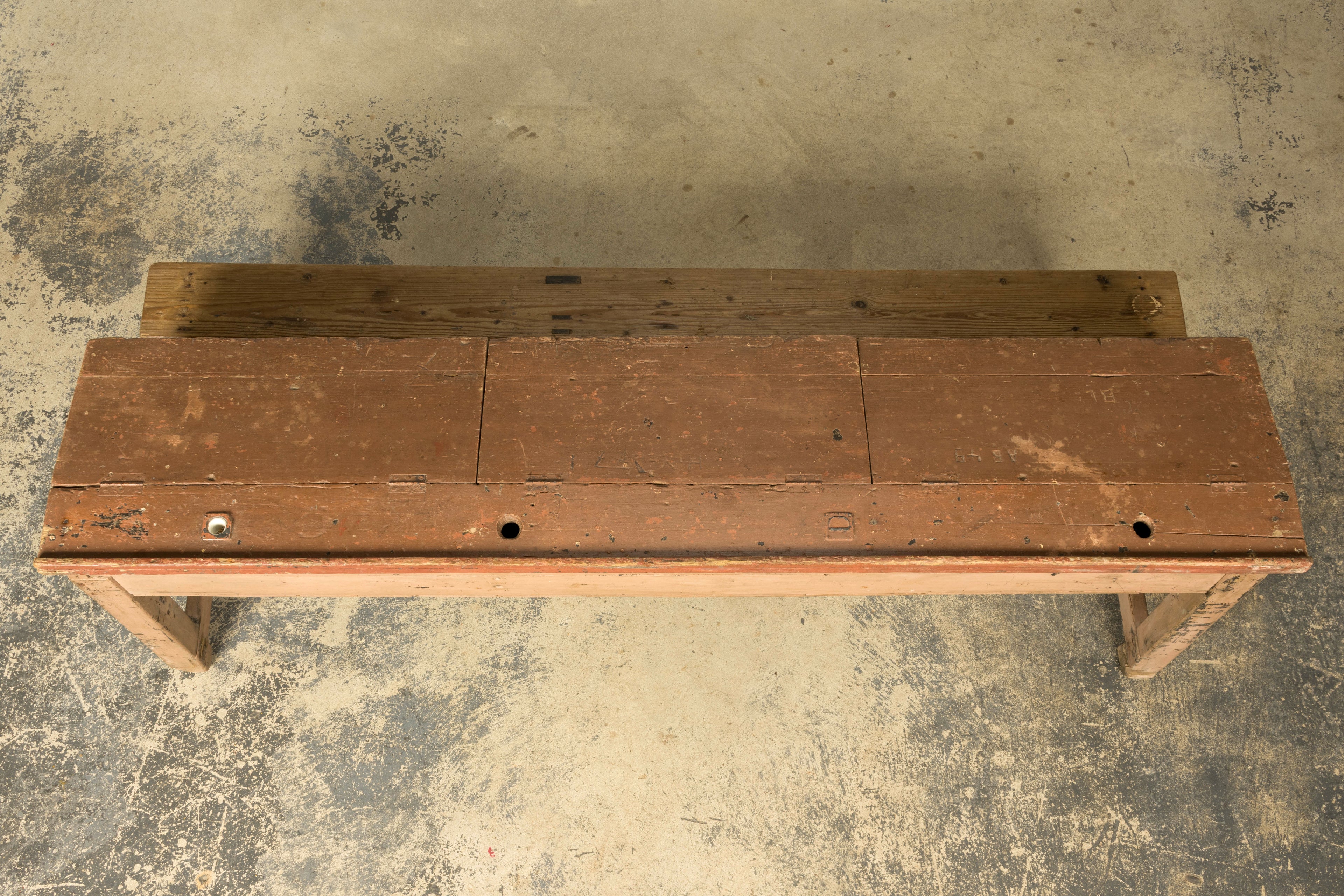 Late 19th Century French Painted School Desk with Integrated Bench