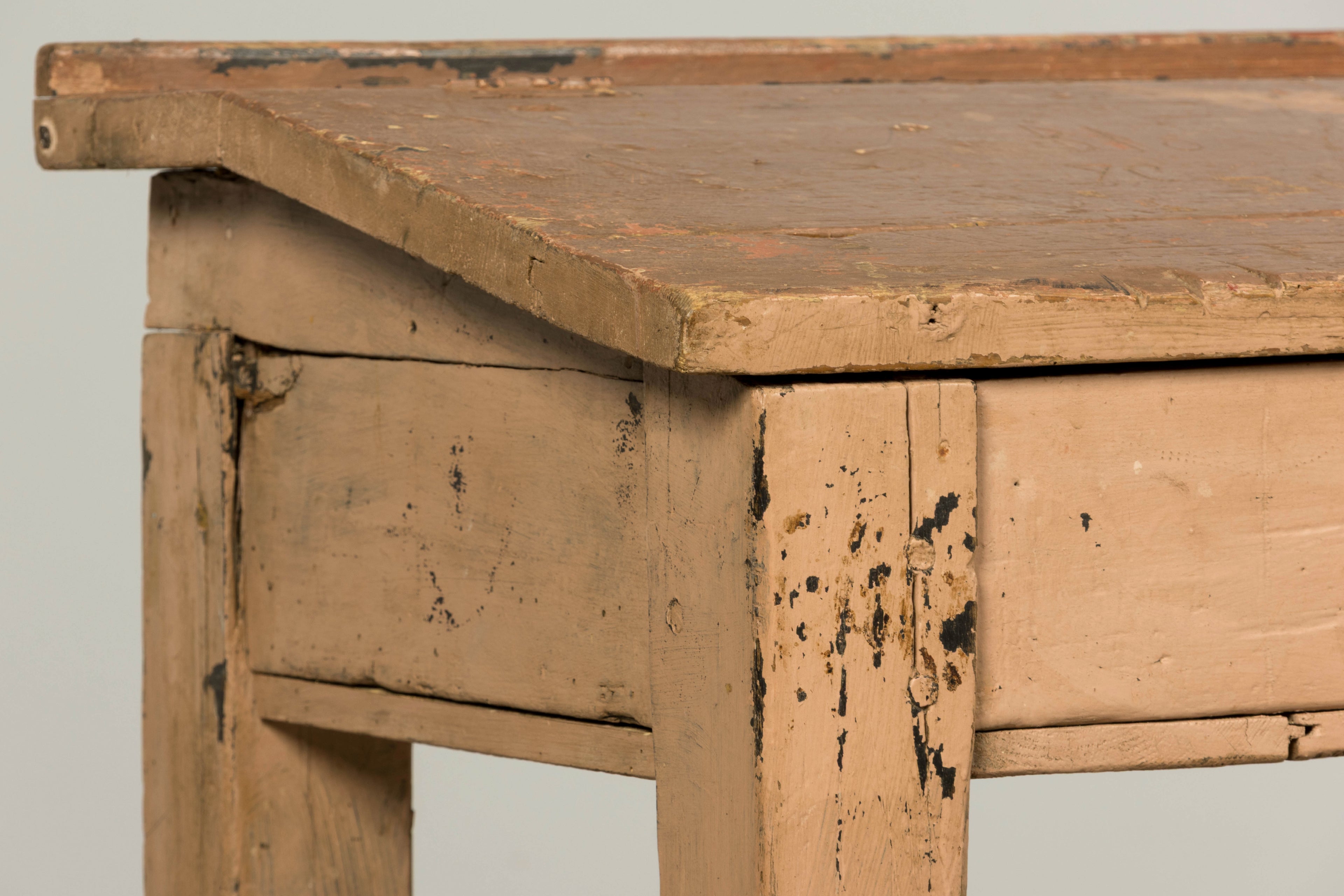 Late 19th Century French Painted School Desk with Integrated Bench