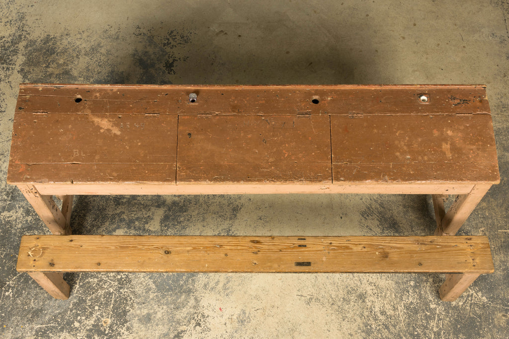 Late 19th Century French Painted School Desk with Integrated Bench