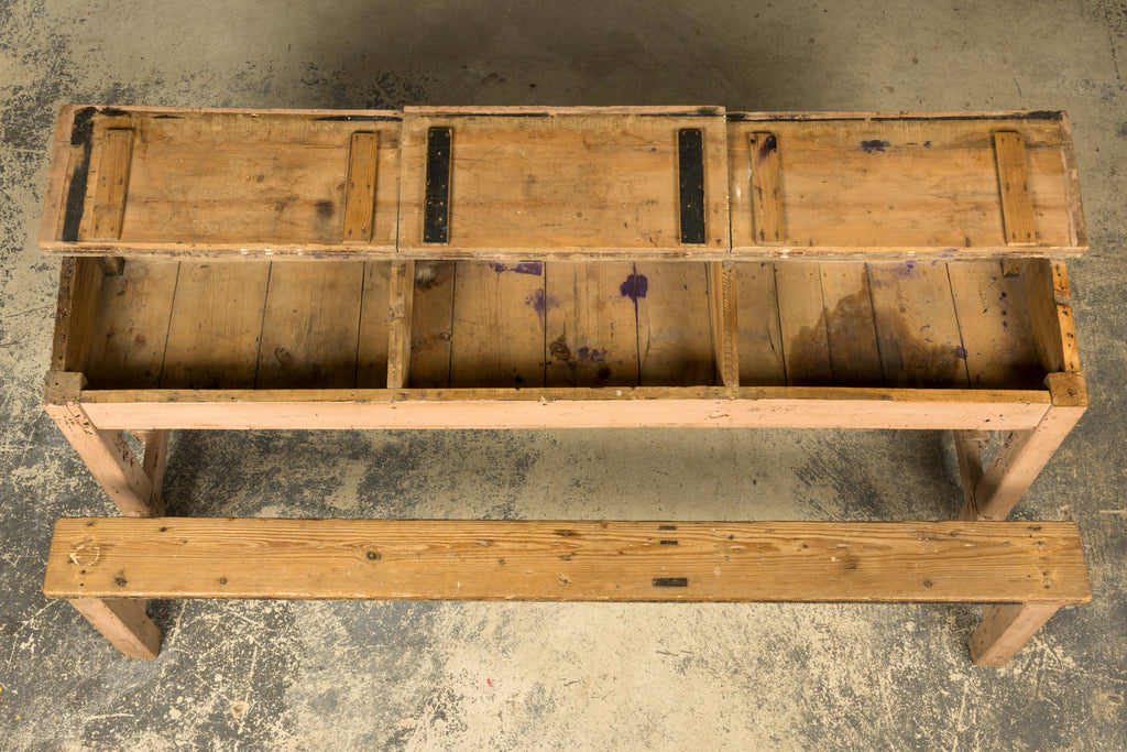 Late 19th Century French Painted School Desk with Integrated Bench
