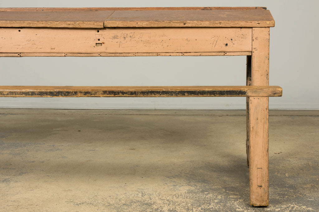 Late 19th Century French Painted School Desk with Integrated Bench