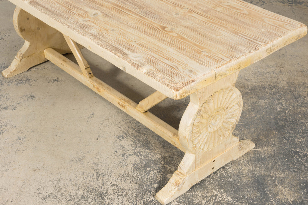 Late 19th Century French Provincial Bleached Pine Monastery Dining Table
