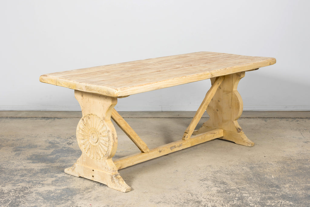 Late 19th Century French Provincial Bleached Pine Monastery Dining Table