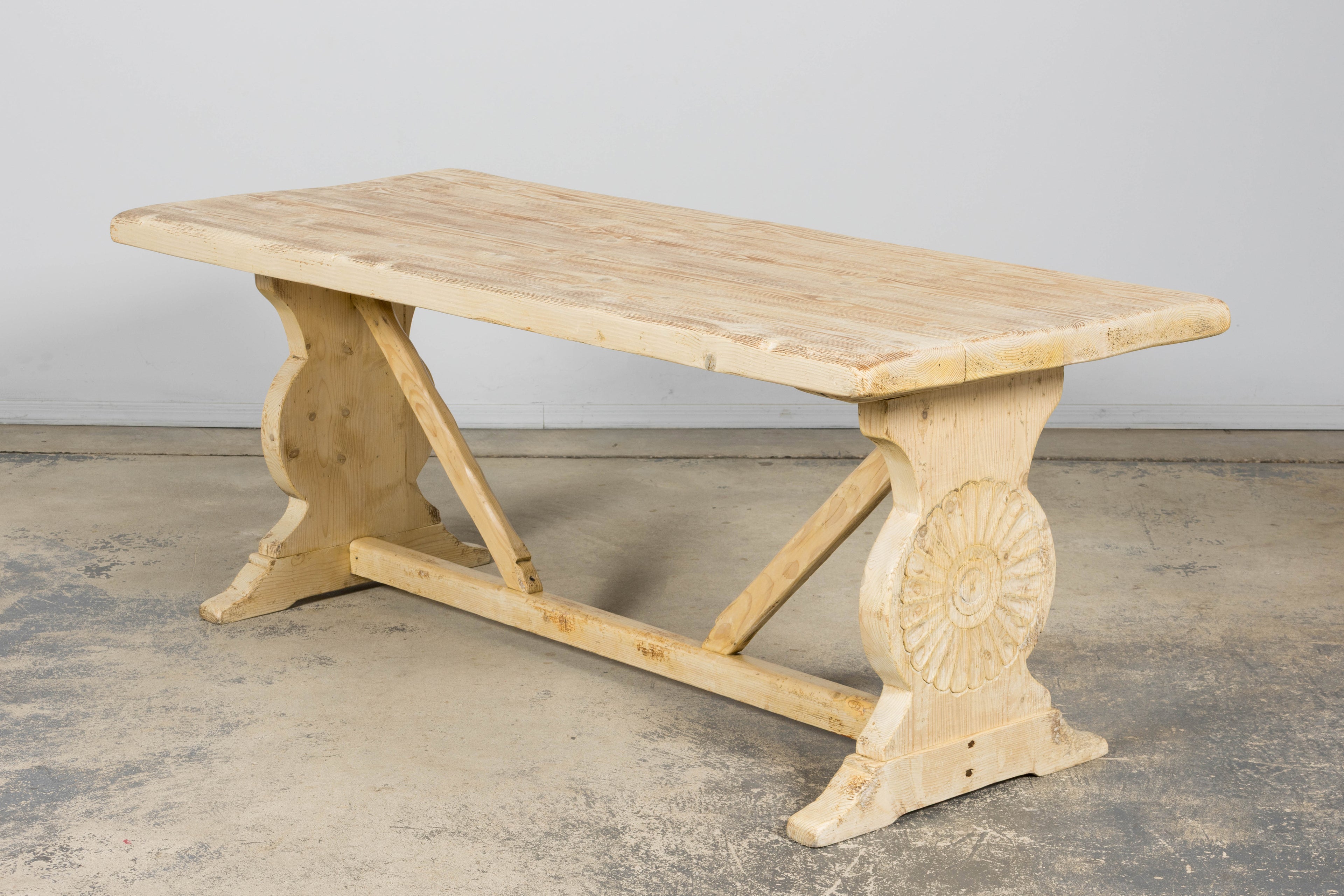 Late 19th Century French Provincial Bleached Pine Monastery Dining Table