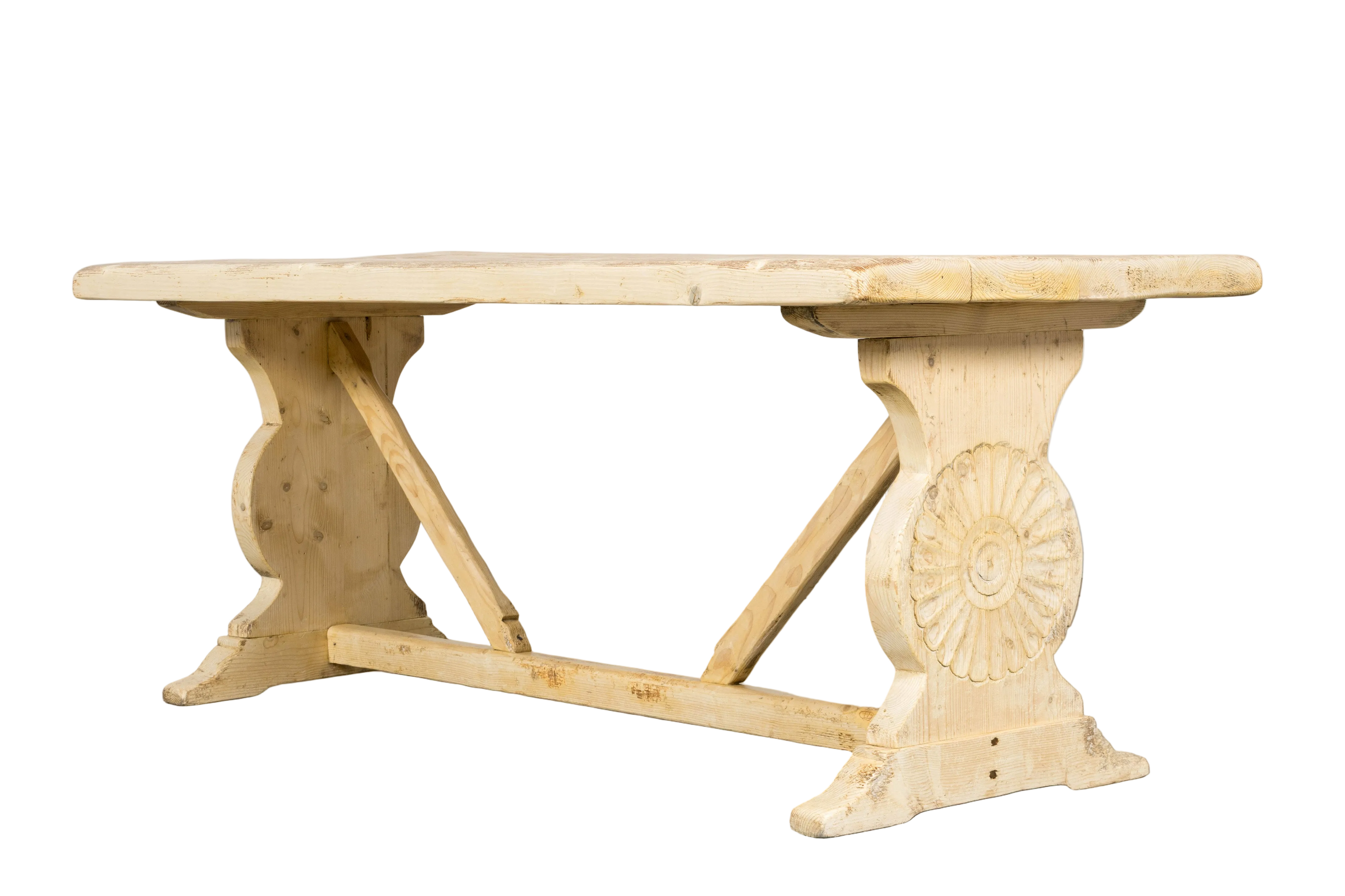 Late 19th Century French Provincial Bleached Pine Monastery Dining Table
