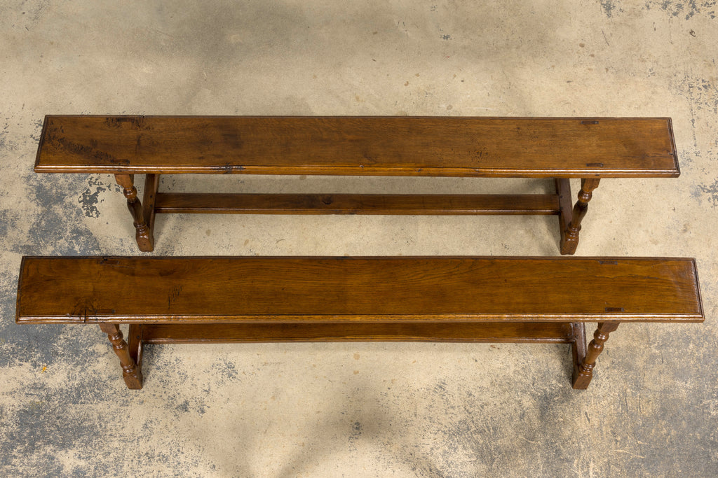 Late 19th Century French Provincial Oak Farmhouse Benches – A Pair