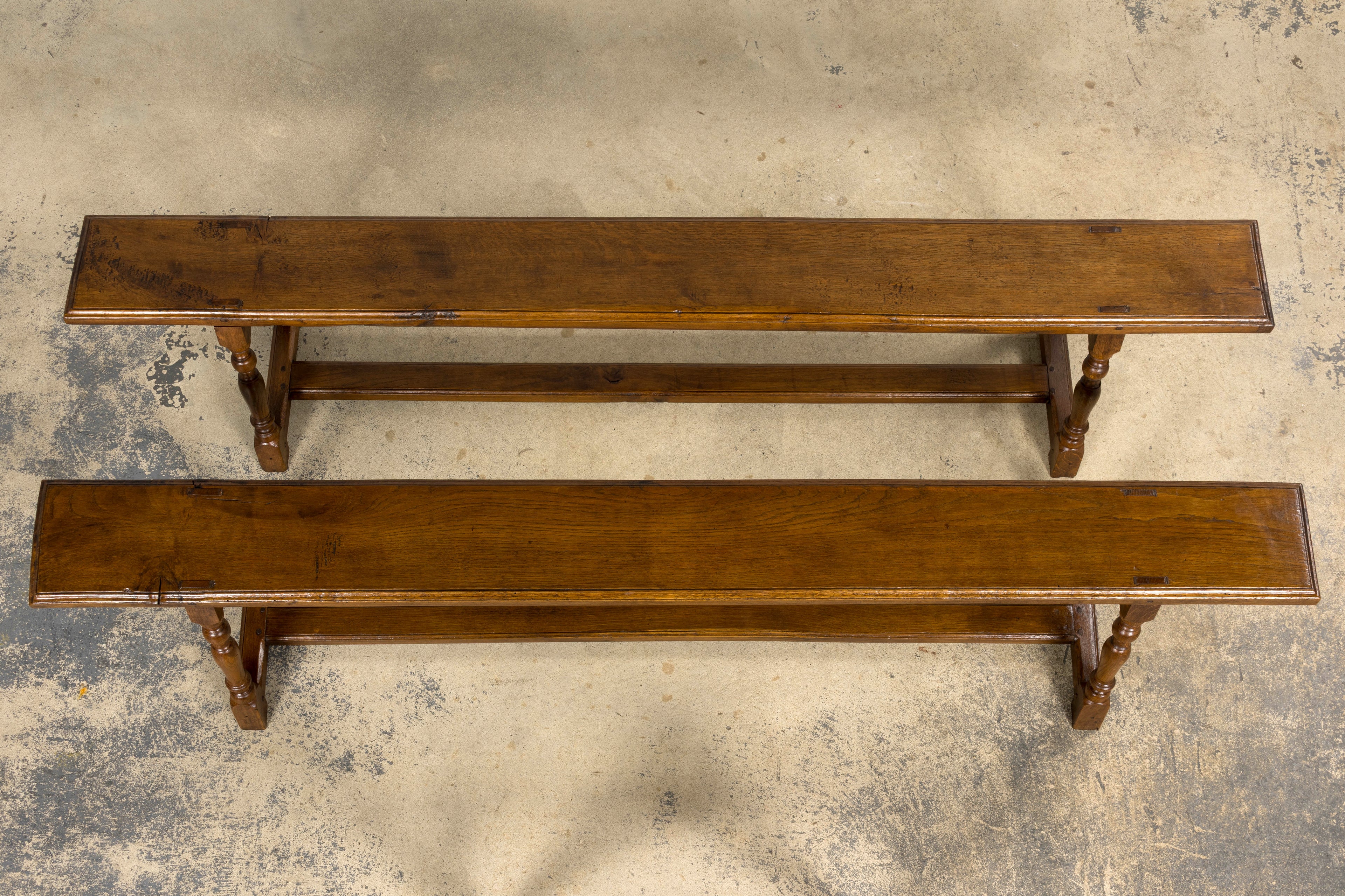 Late 19th Century French Provincial Oak Farmhouse Benches – A Pair