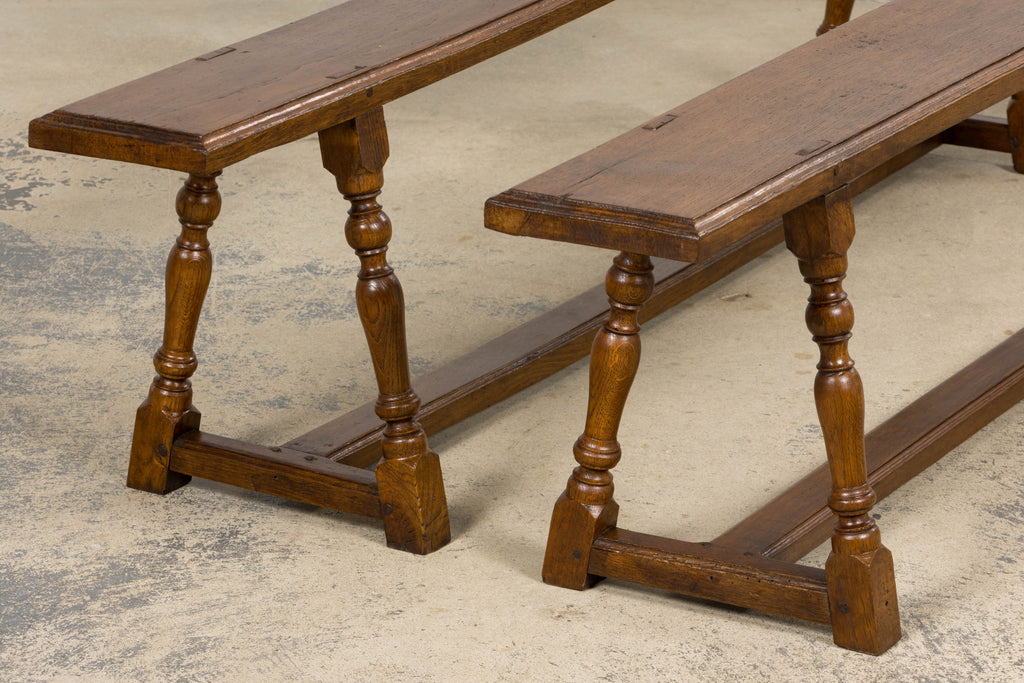 Late 19th Century French Provincial Oak Farmhouse Benches – A Pair